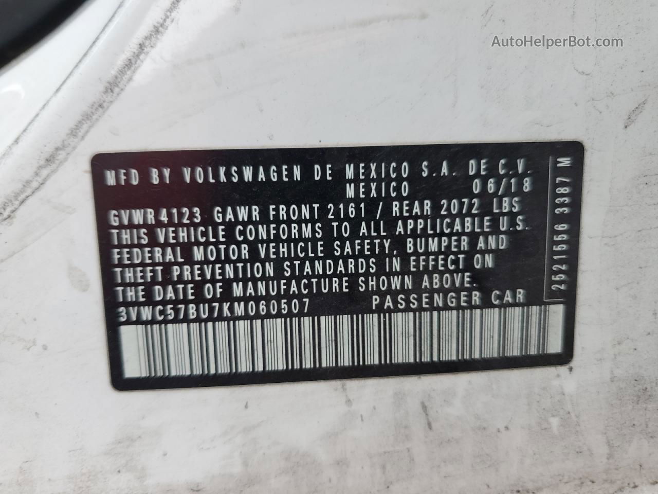 2019 Volkswagen Jetta S White vin: 3VWC57BU7KM060507
