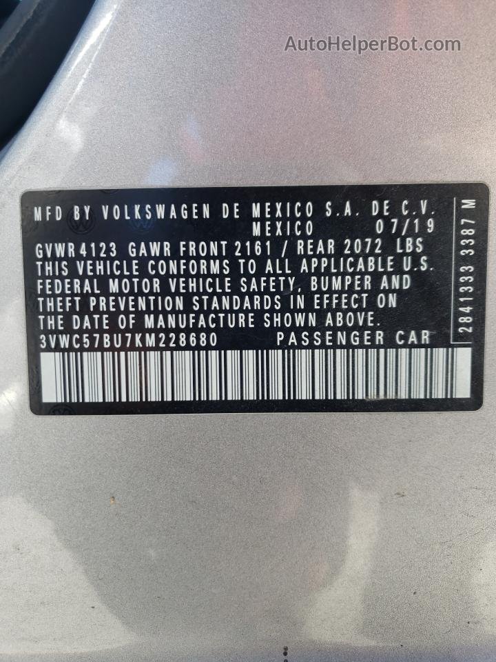 2019 Volkswagen Jetta S Silver vin: 3VWC57BU7KM228680
