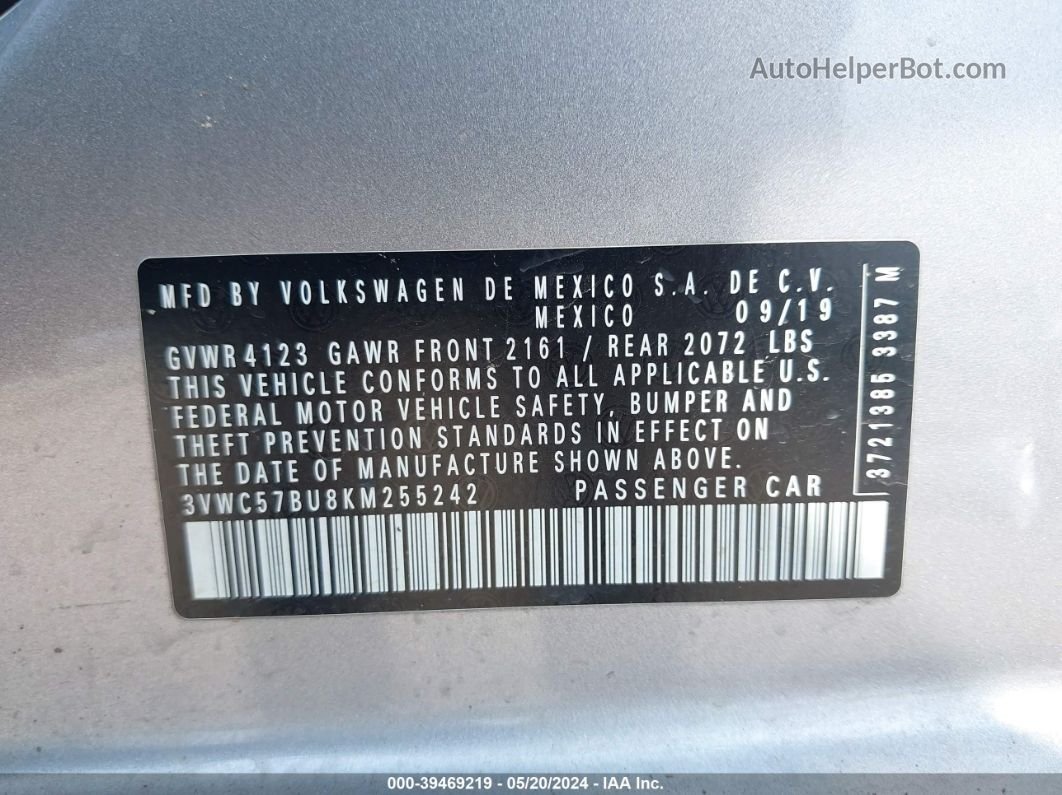 2019 Volkswagen Jetta 1.4t R-line/1.4t S/1.4t Se Silver vin: 3VWC57BU8KM255242