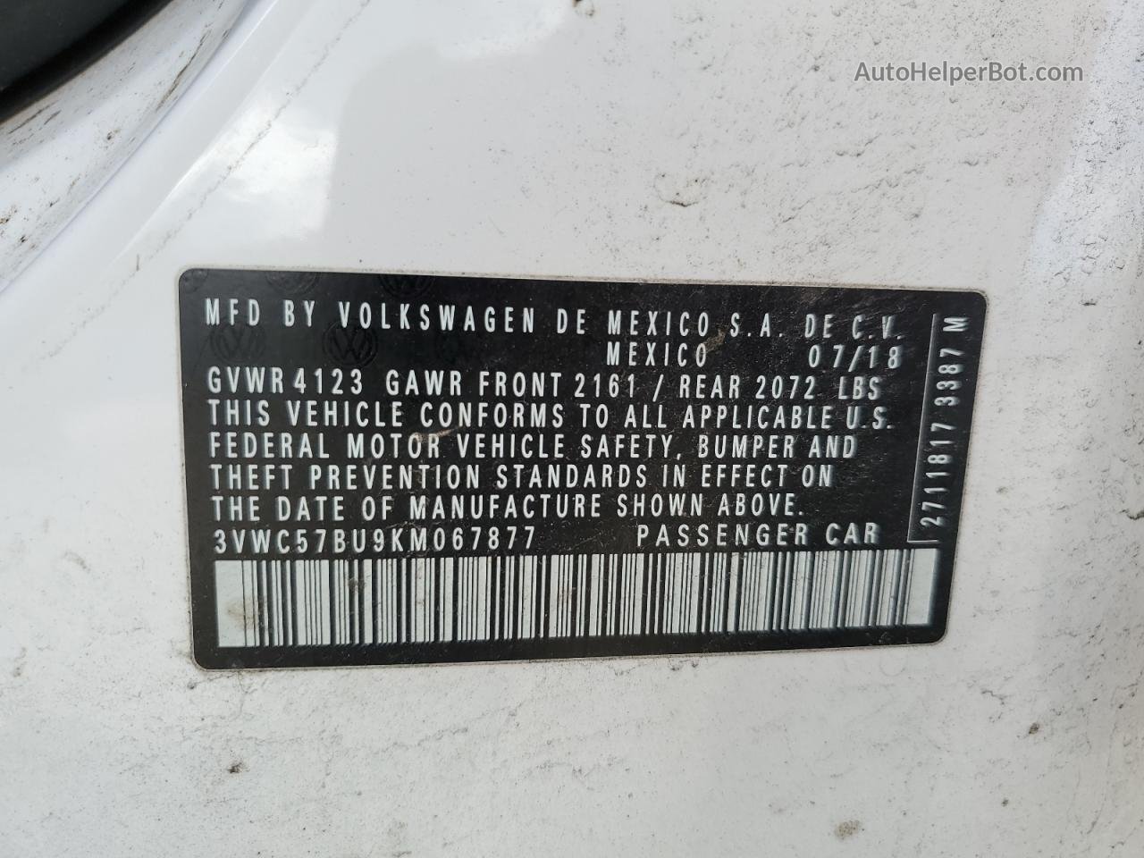 2019 Volkswagen Jetta S Белый vin: 3VWC57BU9KM067877