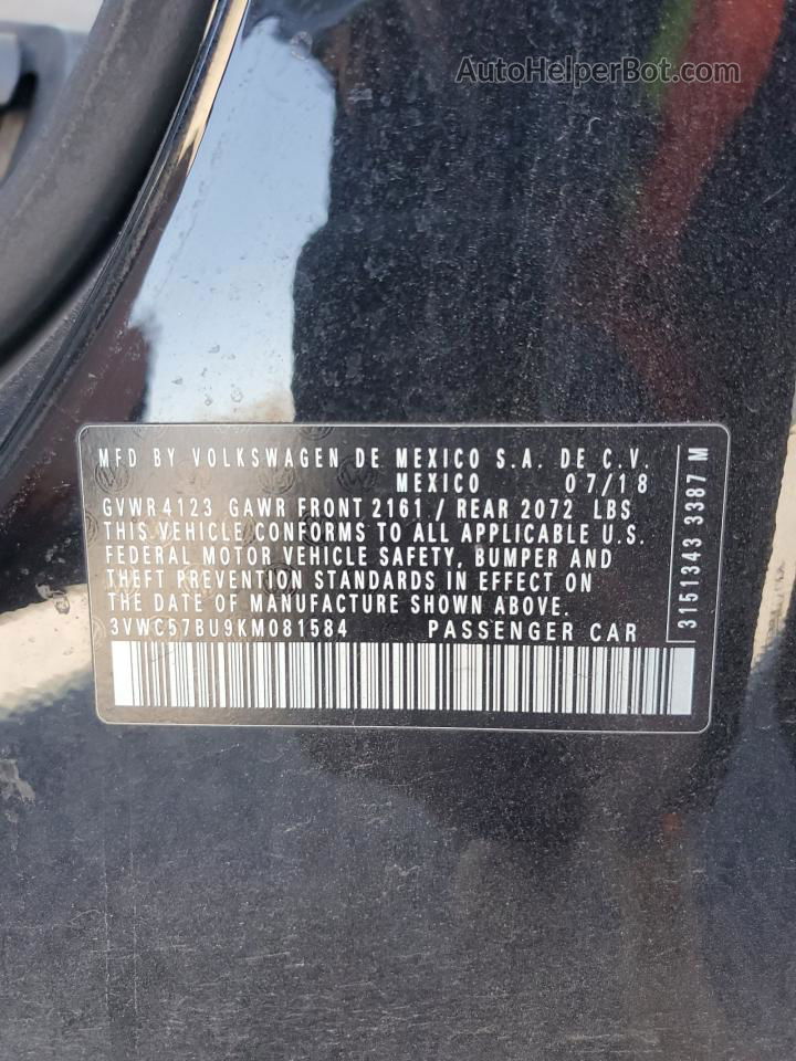 2019 Volkswagen Jetta S Черный vin: 3VWC57BU9KM081584