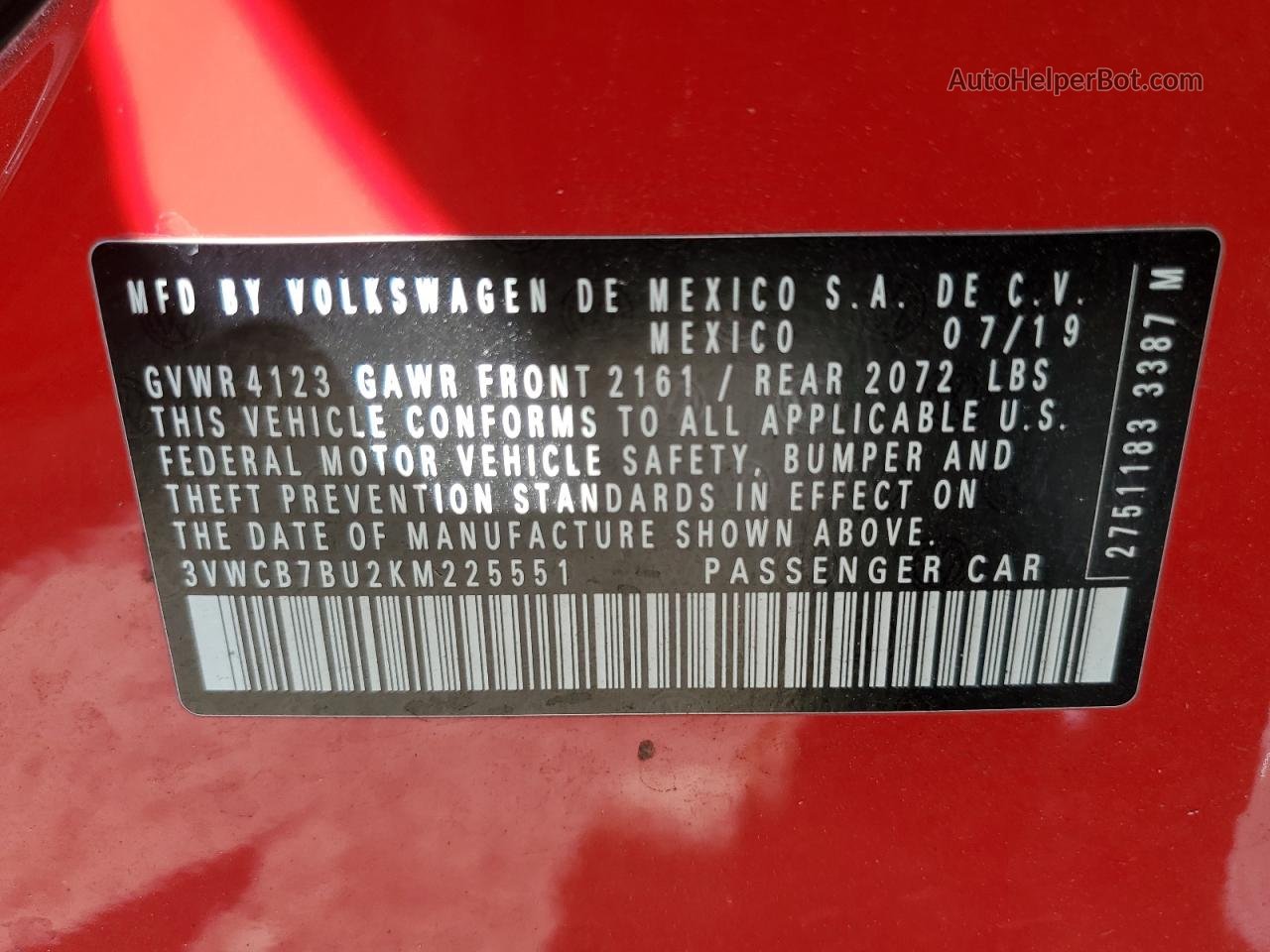 2019 Volkswagen Jetta S Red vin: 3VWCB7BU2KM225551