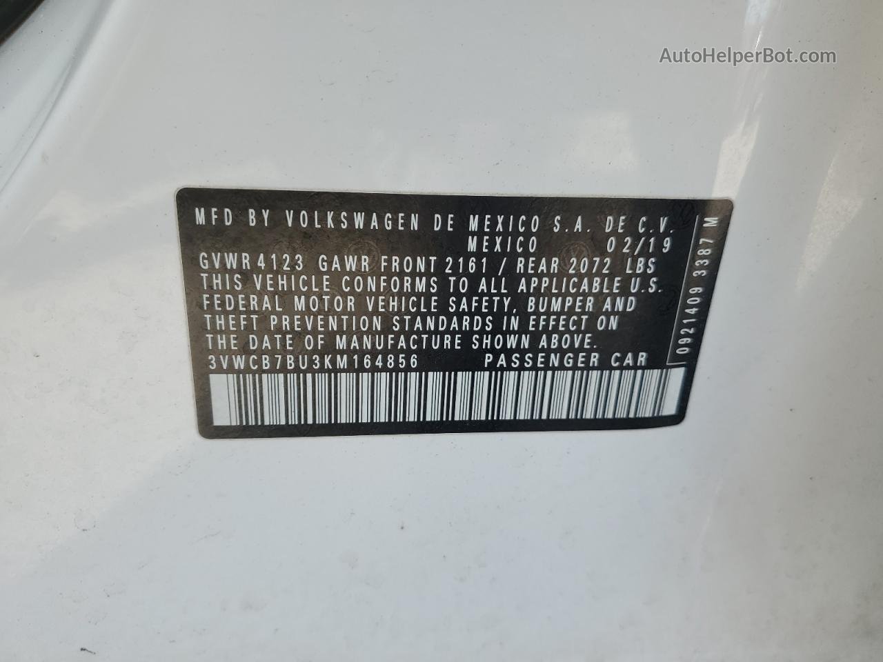 2019 Volkswagen Jetta S White vin: 3VWCB7BU3KM164856