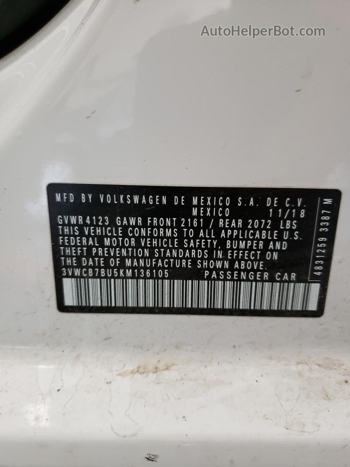 2019 Volkswagen Jetta S White vin: 3VWCB7BU5KM136105