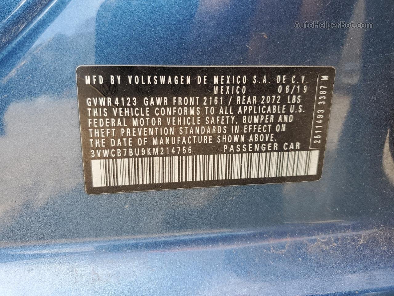 2019 Volkswagen Jetta S Синий vin: 3VWCB7BU9KM214756