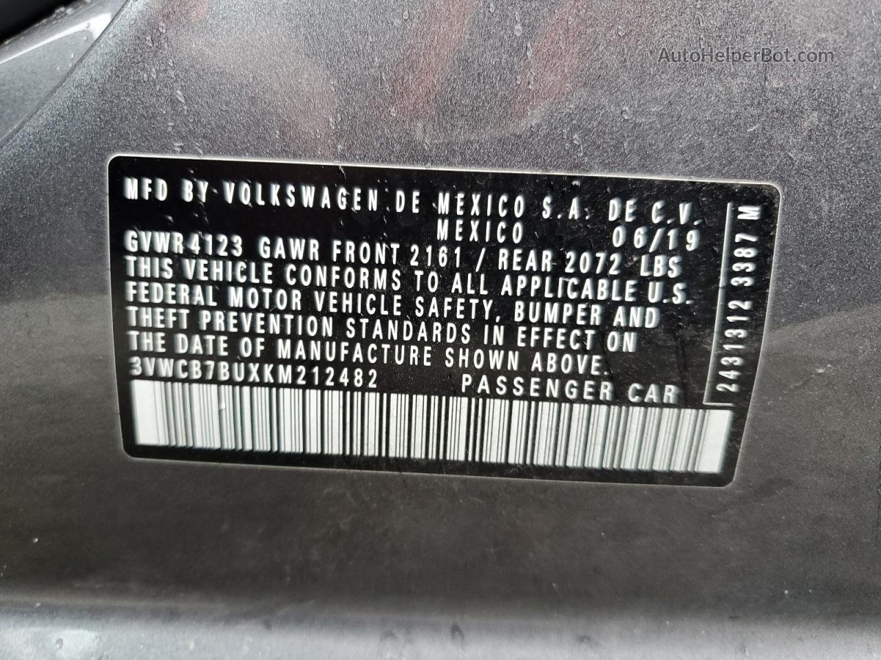 2019 Volkswagen Jetta S Серый vin: 3VWCB7BUXKM212482