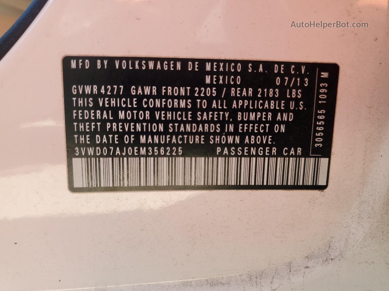 2014 Volkswagen Jetta Se White vin: 3VWD07AJ0EM356225