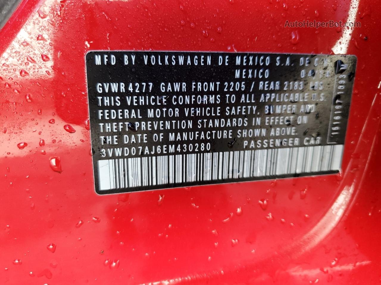 2014 Volkswagen Jetta Se Red vin: 3VWD07AJ6EM430280