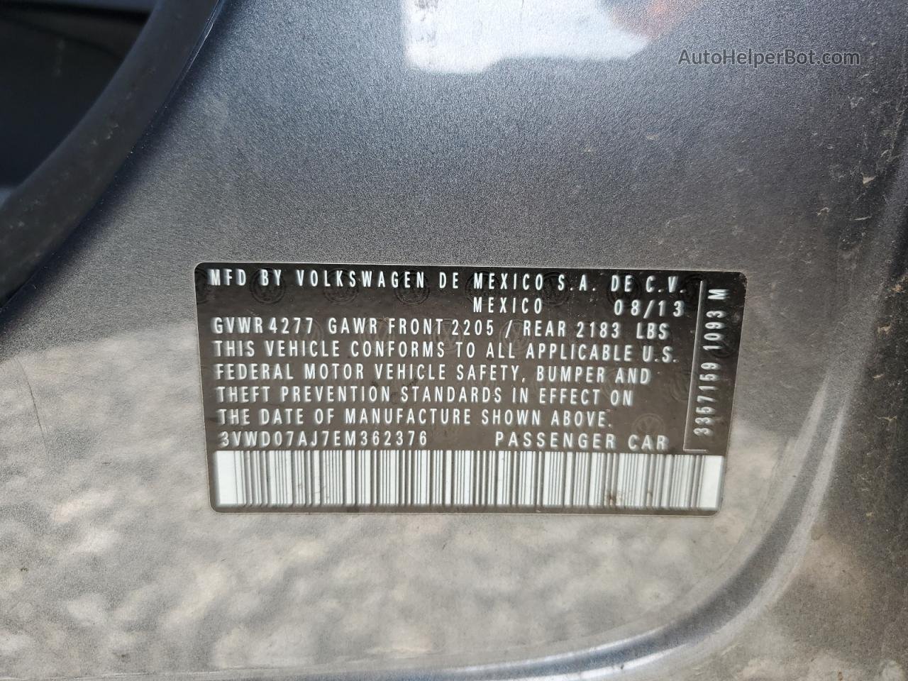 2014 Volkswagen Jetta Se Gray vin: 3VWD07AJ7EM362376