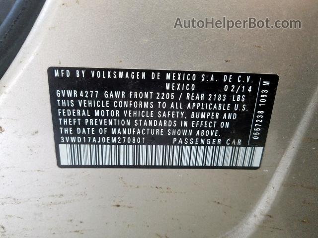 2014 Volkswagen Jetta Se Gray vin: 3VWD17AJ0EM270801