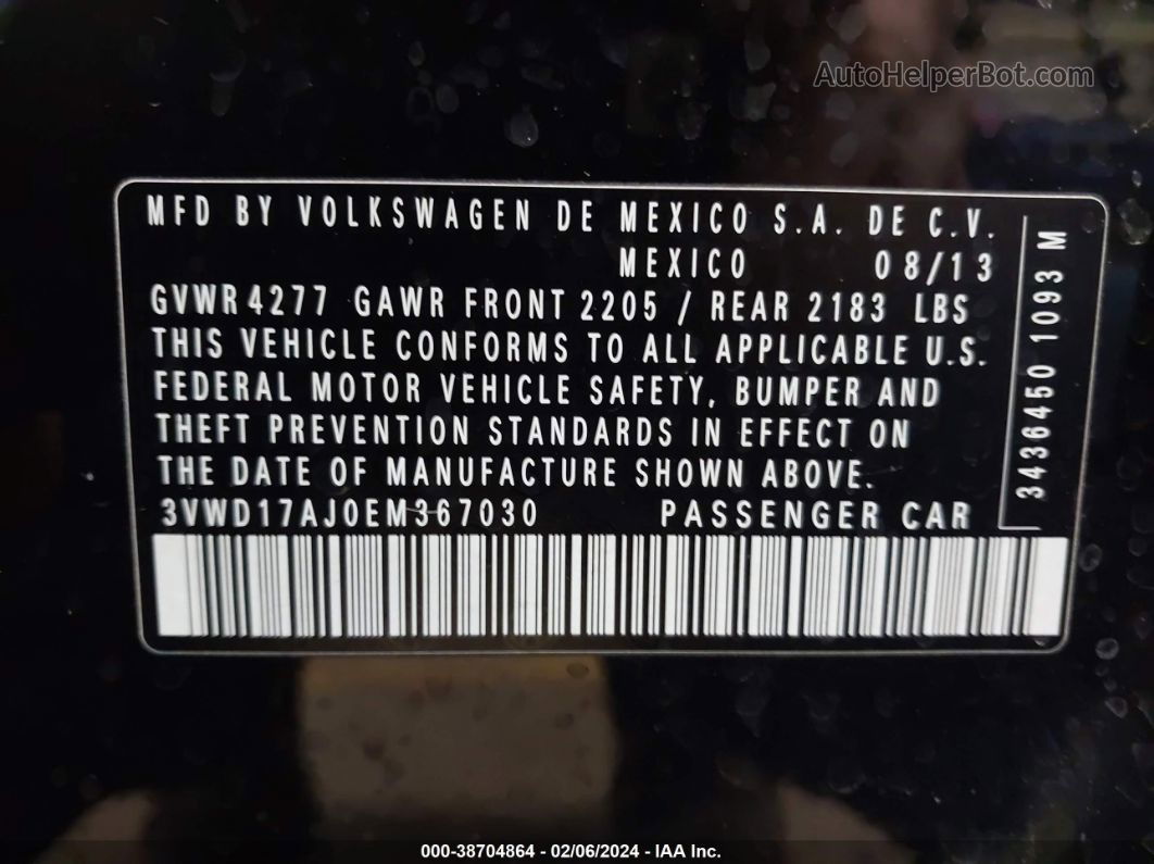 2014 Volkswagen Jetta 1.8t Se Black vin: 3VWD17AJ0EM367030