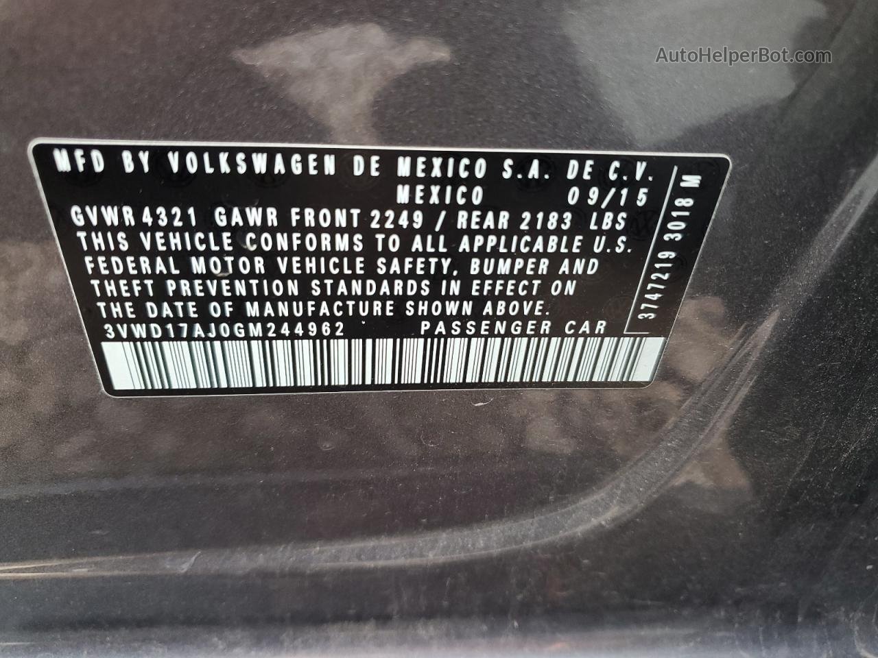 2016 Volkswagen Jetta Sport Серый vin: 3VWD17AJ0GM244962