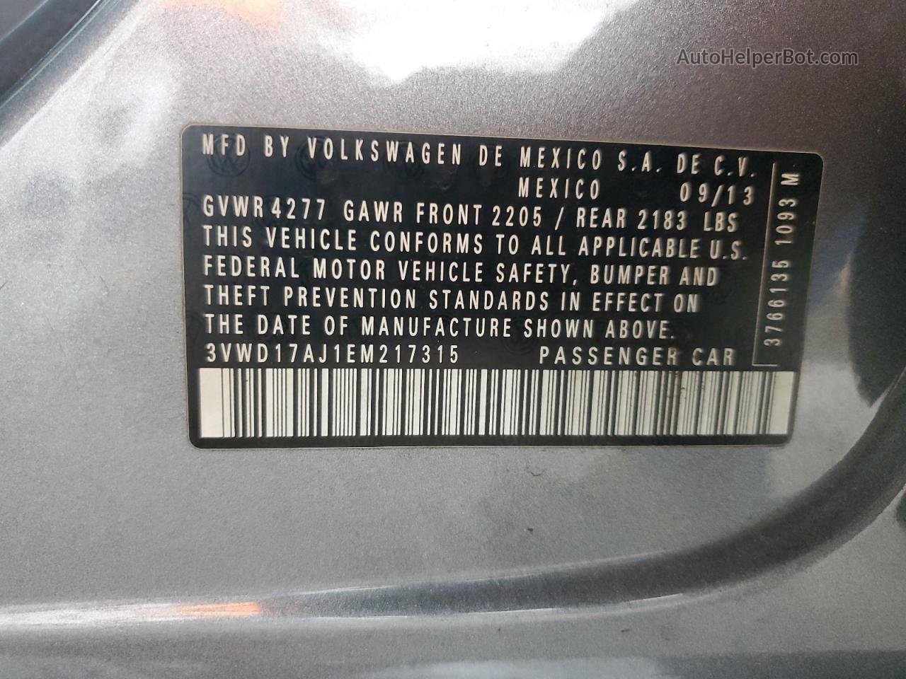 2014 Volkswagen Jetta Se Charcoal vin: 3VWD17AJ1EM217315