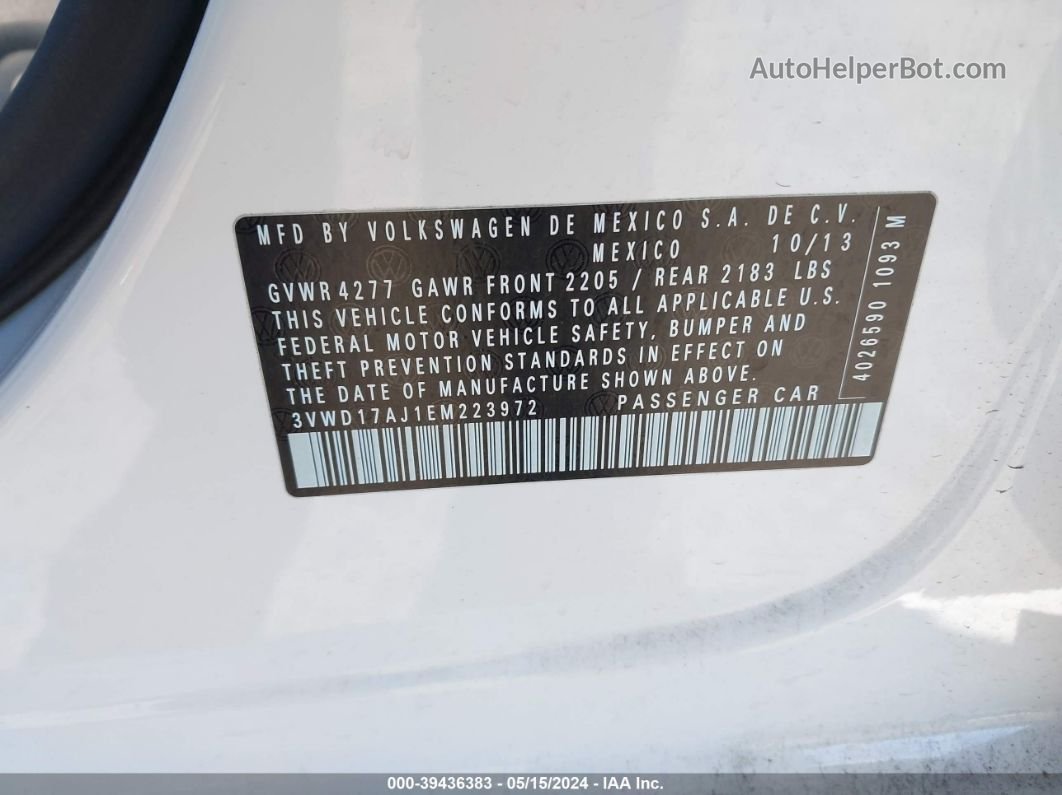 2014 Volkswagen Jetta 1.8t Se White vin: 3VWD17AJ1EM223972