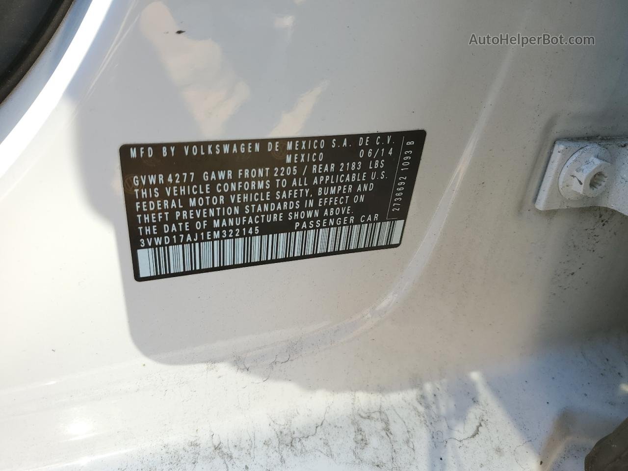 2014 Volkswagen Jetta Se White vin: 3VWD17AJ1EM322145