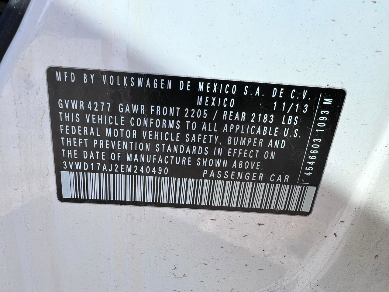 2014 Volkswagen Jetta Se White vin: 3VWD17AJ2EM240490