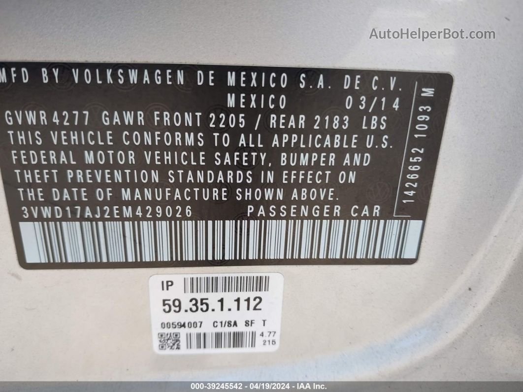 2014 Volkswagen Jetta 1.8t Se Silver vin: 3VWD17AJ2EM429026