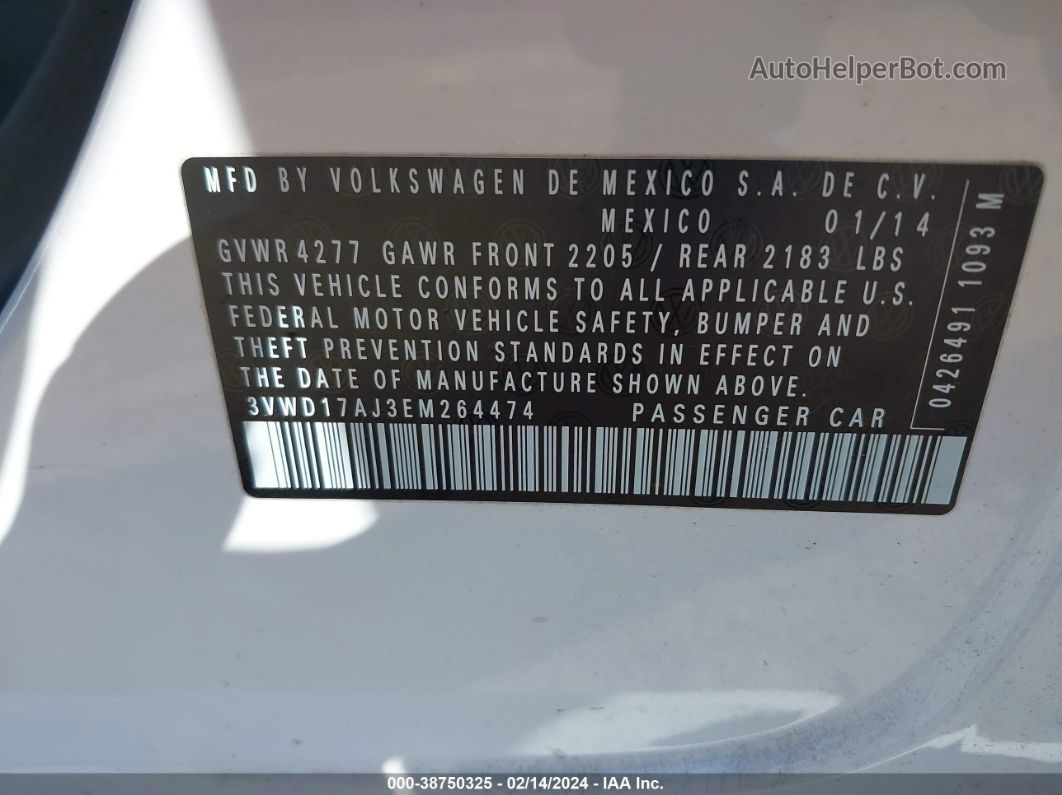 2014 Volkswagen Jetta 1.8t Se White vin: 3VWD17AJ3EM264474