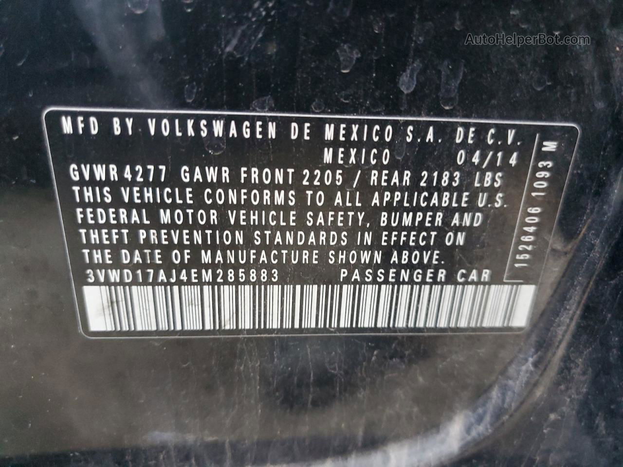 2014 Volkswagen Jetta Se Черный vin: 3VWD17AJ4EM285883