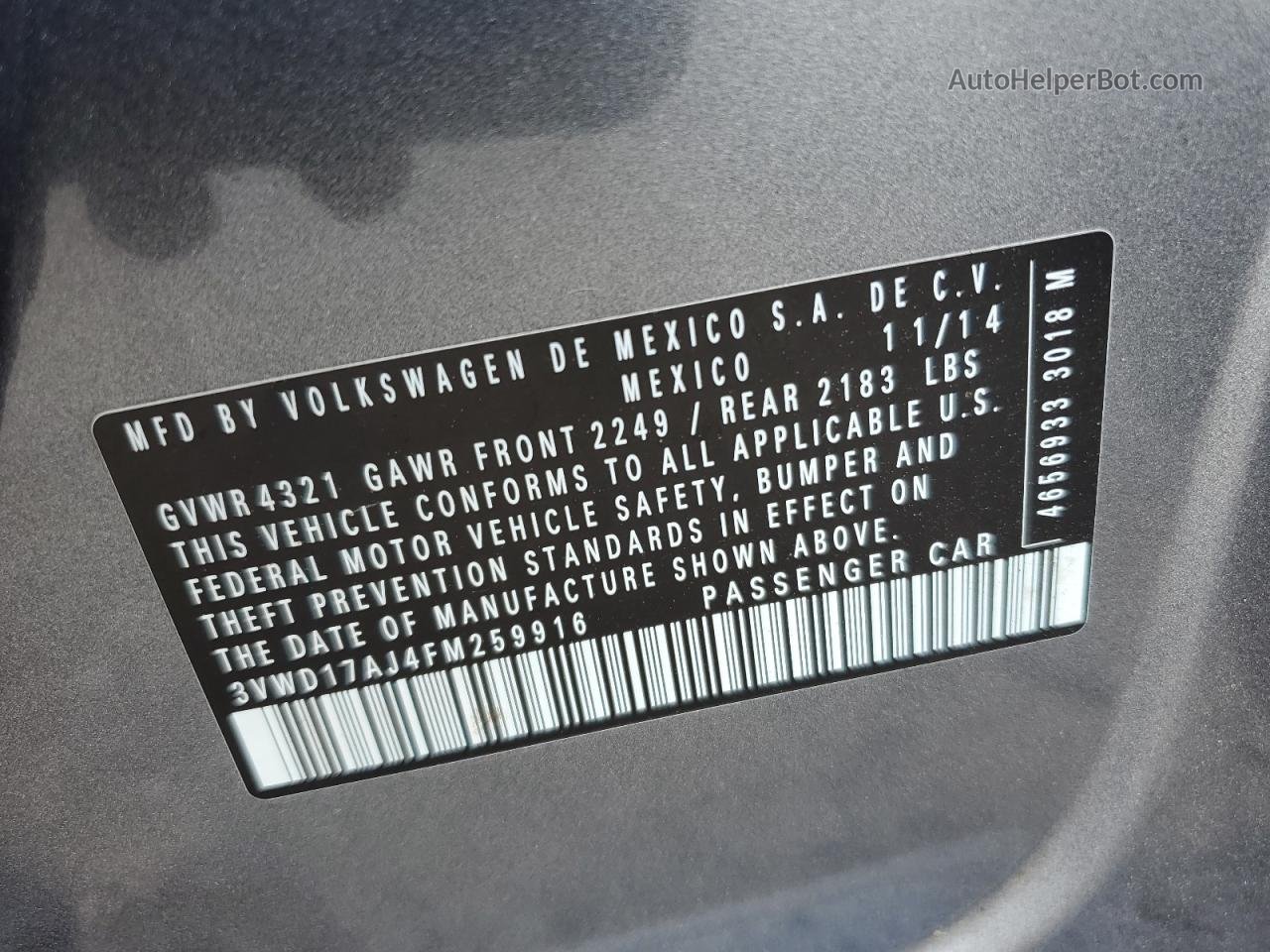2015 Volkswagen Jetta Se Gray vin: 3VWD17AJ4FM259916