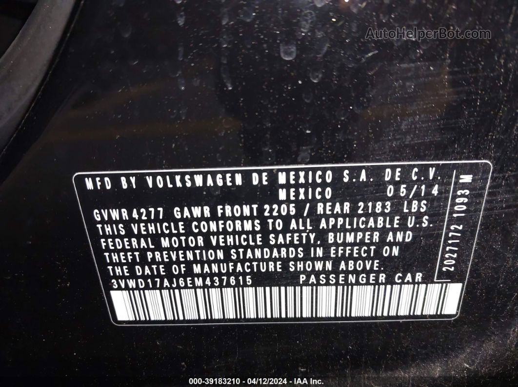 2014 Volkswagen Jetta 1.8t Se Black vin: 3VWD17AJ6EM437615