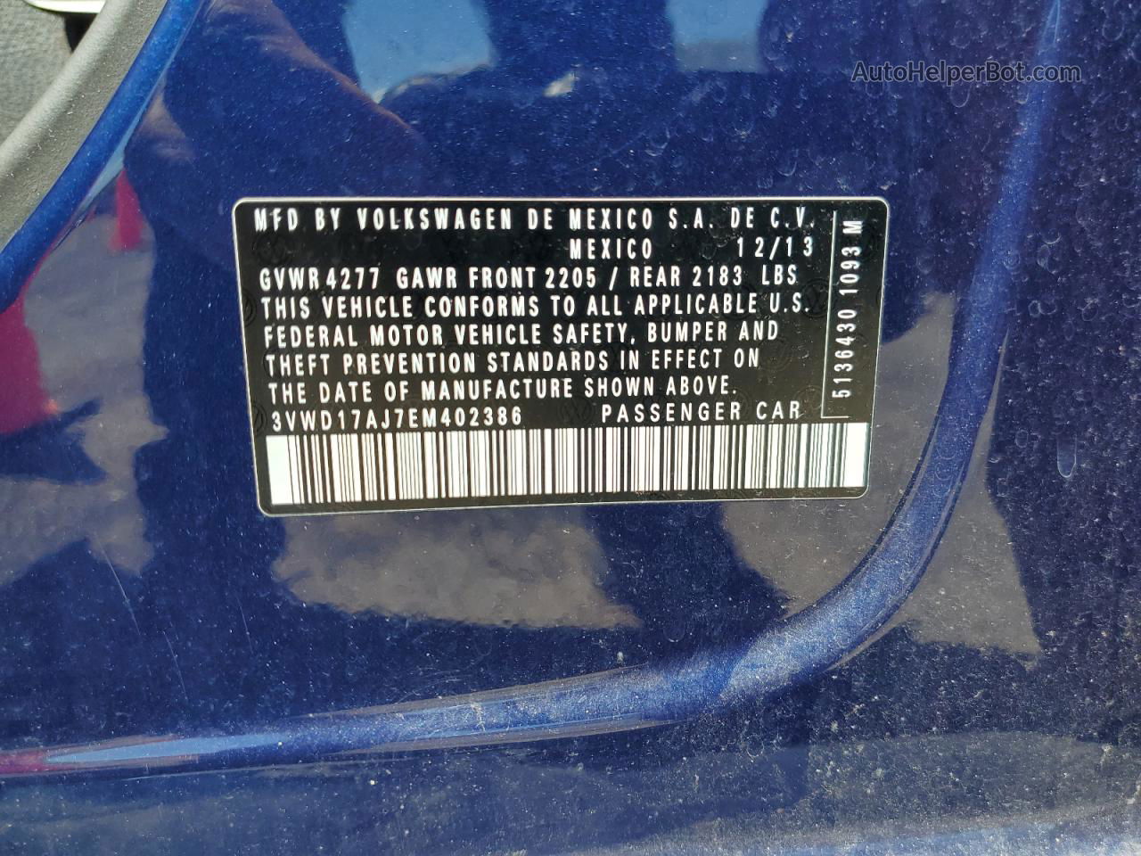 2014 Volkswagen Jetta Se Синий vin: 3VWD17AJ7EM402386