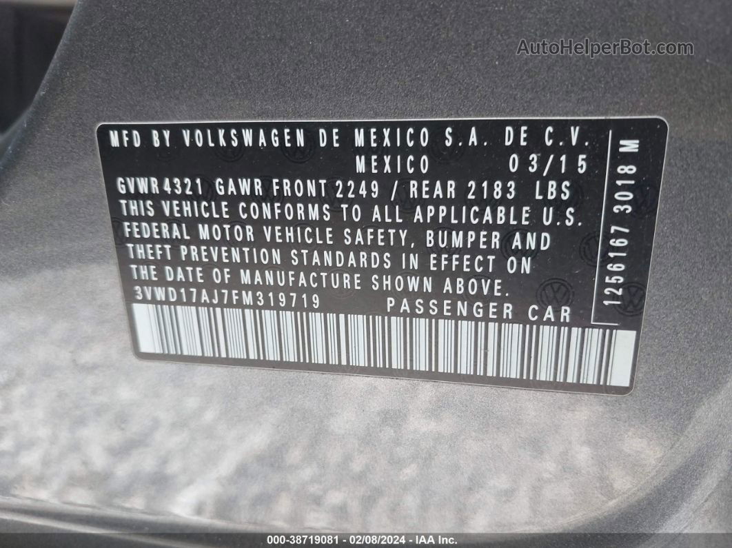 2015 Volkswagen Jetta 1.8t Se Серый vin: 3VWD17AJ7FM319719