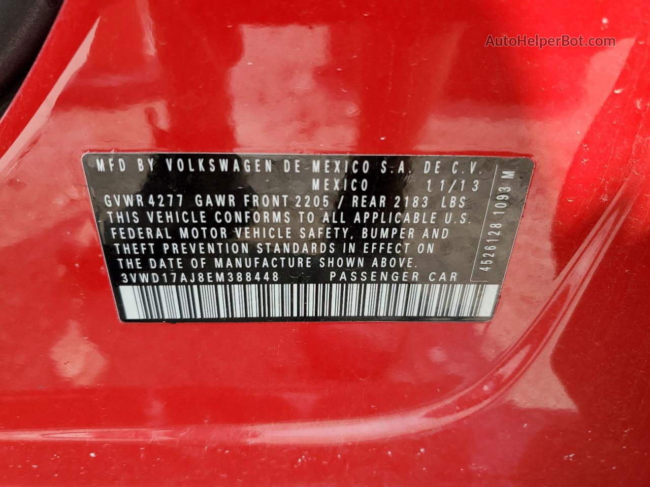 2014 Volkswagen Jetta Se Red vin: 3VWD17AJ8EM388448
