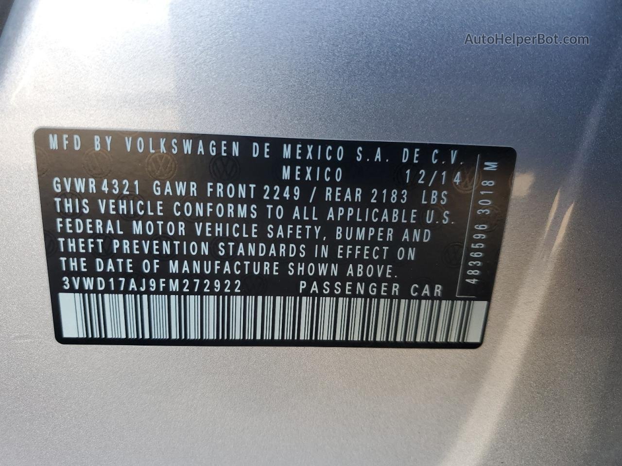 2015 Volkswagen Jetta Se Silver vin: 3VWD17AJ9FM272922