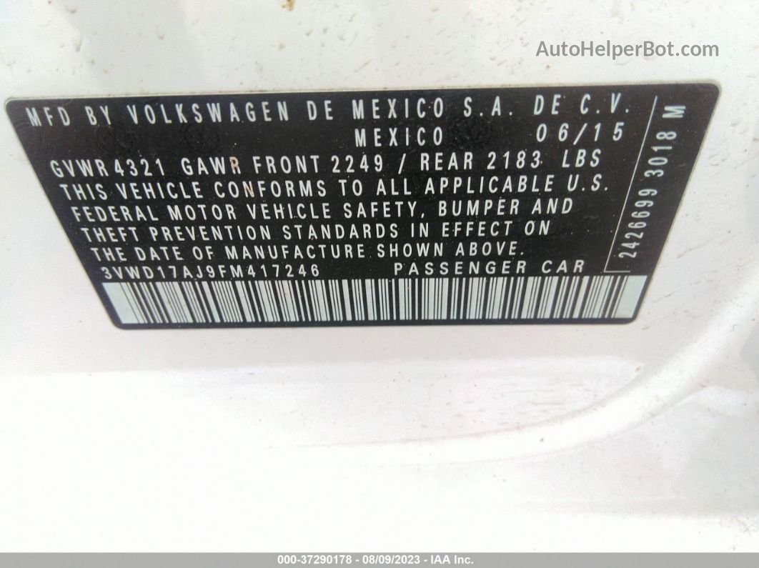 2015 Volkswagen Jetta Sedan 1.8t Sport White vin: 3VWD17AJ9FM417246