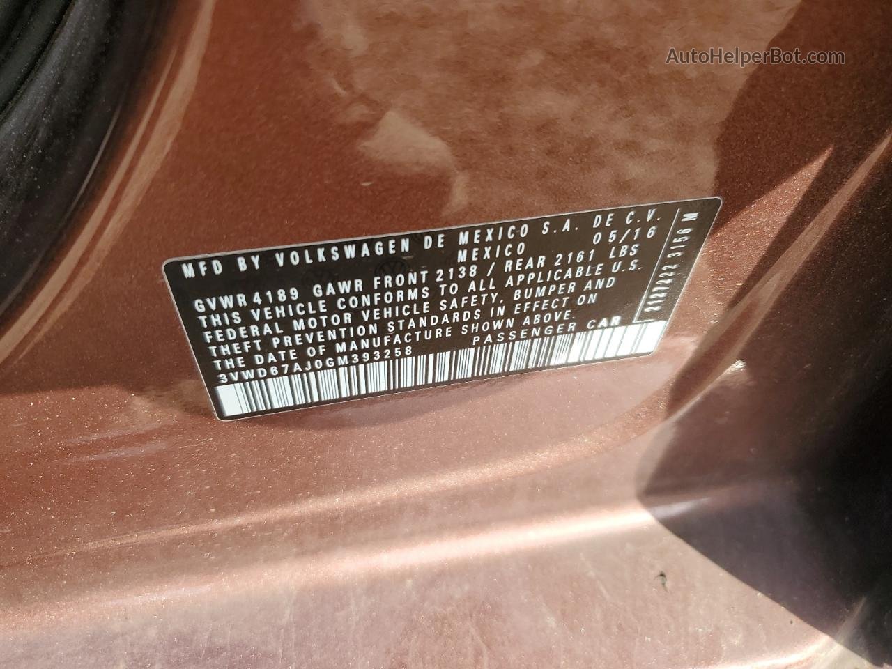 2016 Volkswagen Jetta Se Коричневый vin: 3VWD67AJ0GM393258