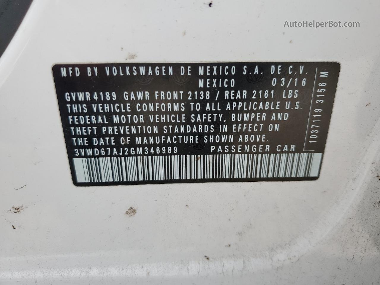 2016 Volkswagen Jetta Se White vin: 3VWD67AJ2GM346989