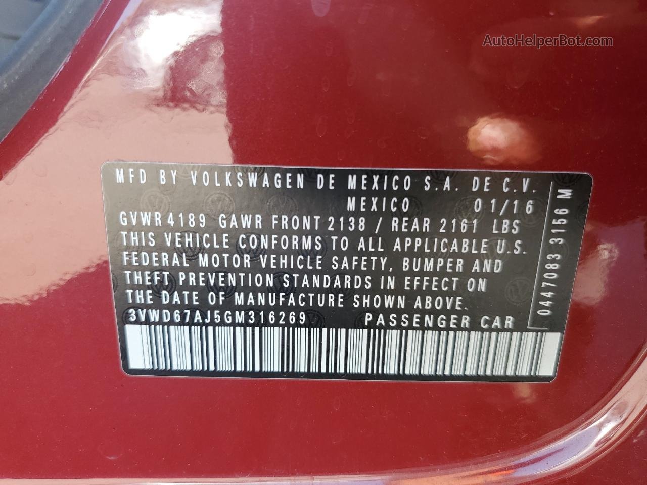 2016 Volkswagen Jetta Se Бордовый vin: 3VWD67AJ5GM316269