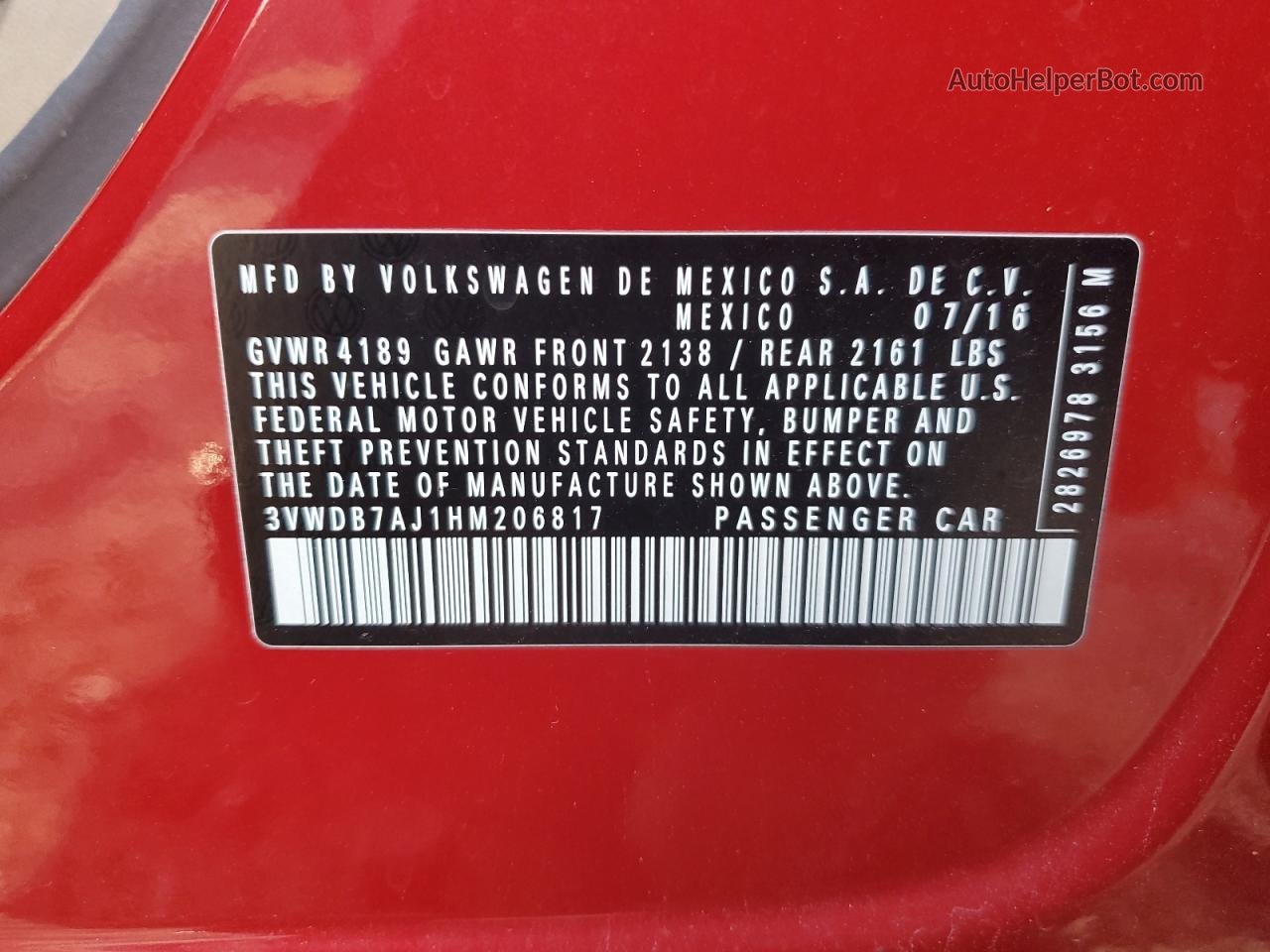 2017 Volkswagen Jetta Se Red vin: 3VWDB7AJ1HM206817