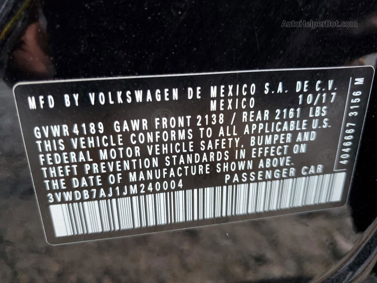 2018 Volkswagen Jetta Se Черный vin: 3VWDB7AJ1JM240004