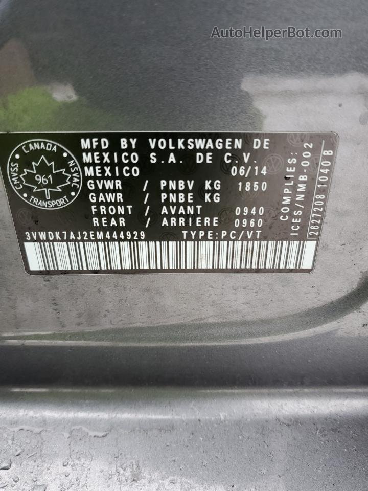 2014 Volkswagen Jetta Se Серый vin: 3VWDK7AJ2EM444929