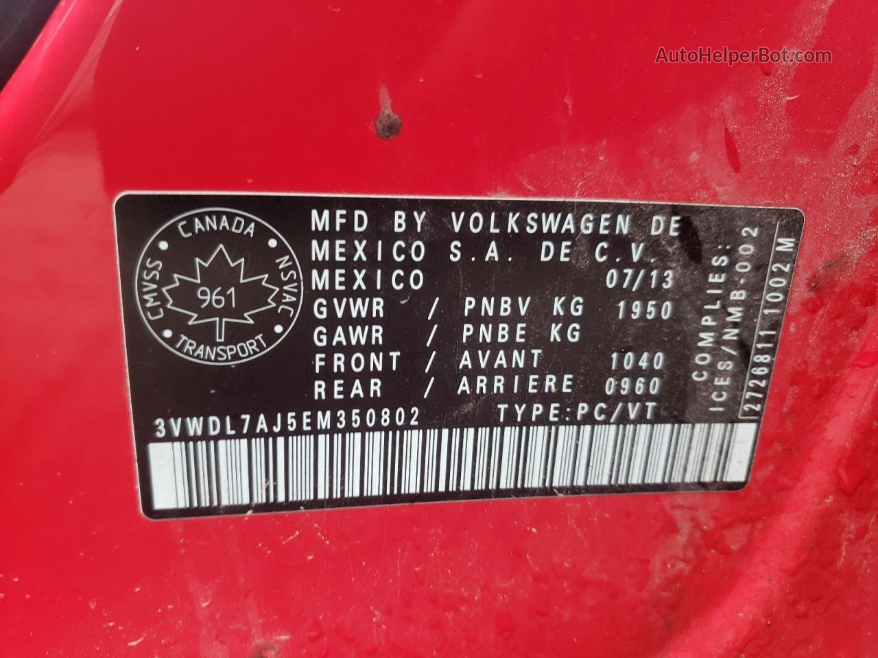 2014 Volkswagen Jetta Tdi Красный vin: 3VWDL7AJ5EM350802