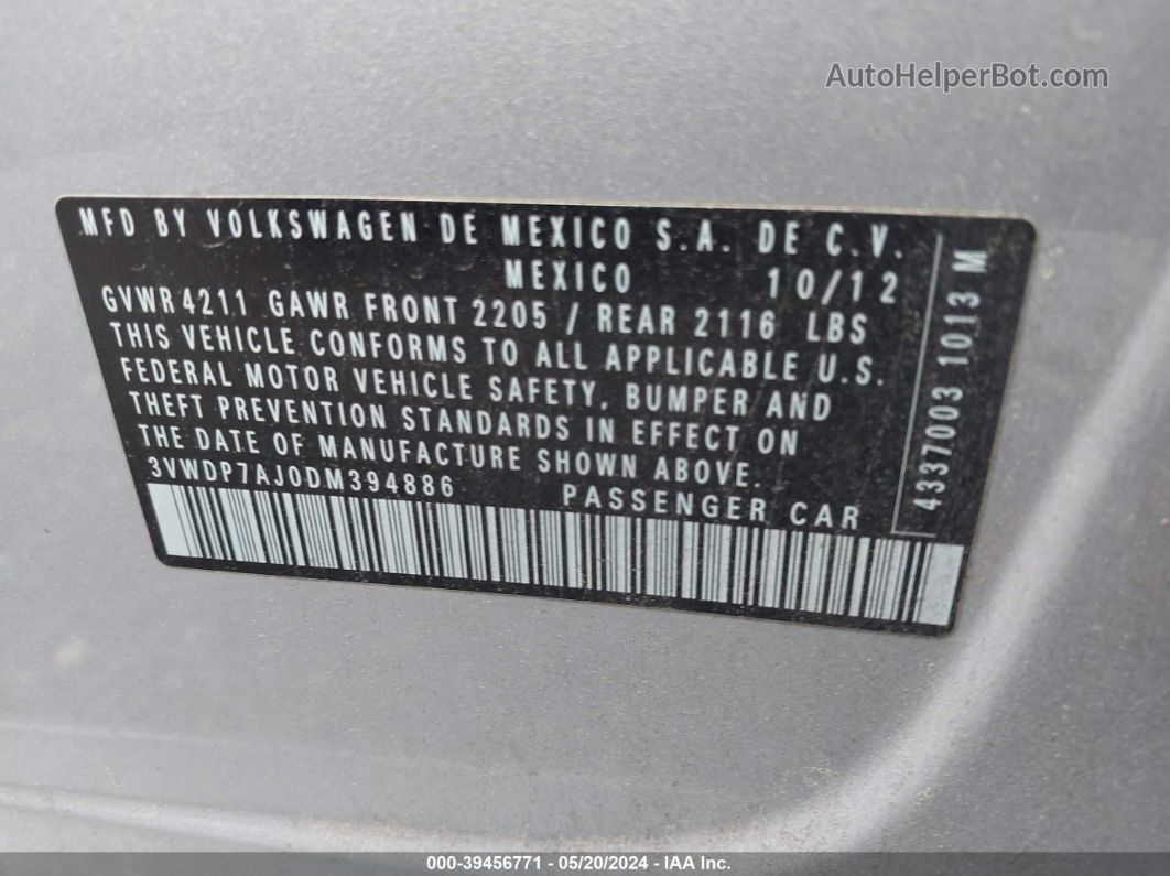 2013 Volkswagen Jetta 2.5l Se Silver vin: 3VWDP7AJ0DM394886