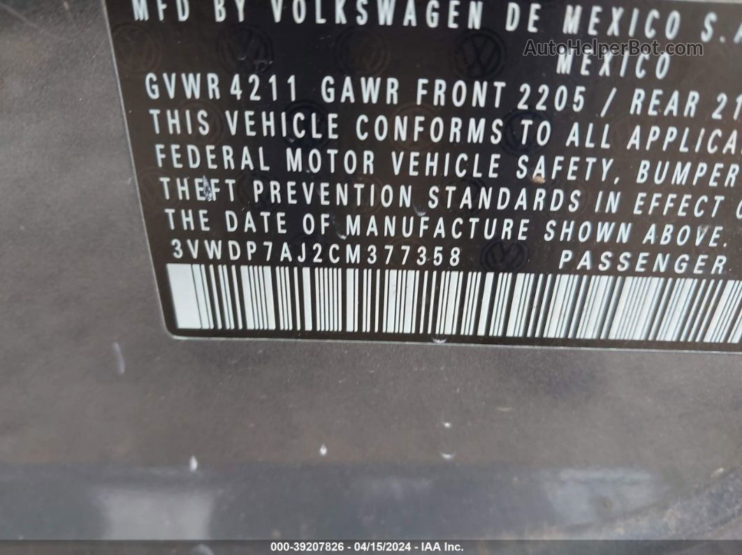 2012 Volkswagen Jetta 2.5l Se Gray vin: 3VWDP7AJ2CM377358