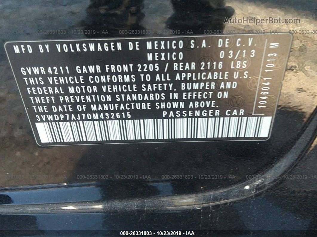 2013 Volkswagen Jetta Se Black vin: 3VWDP7AJ7DM432615