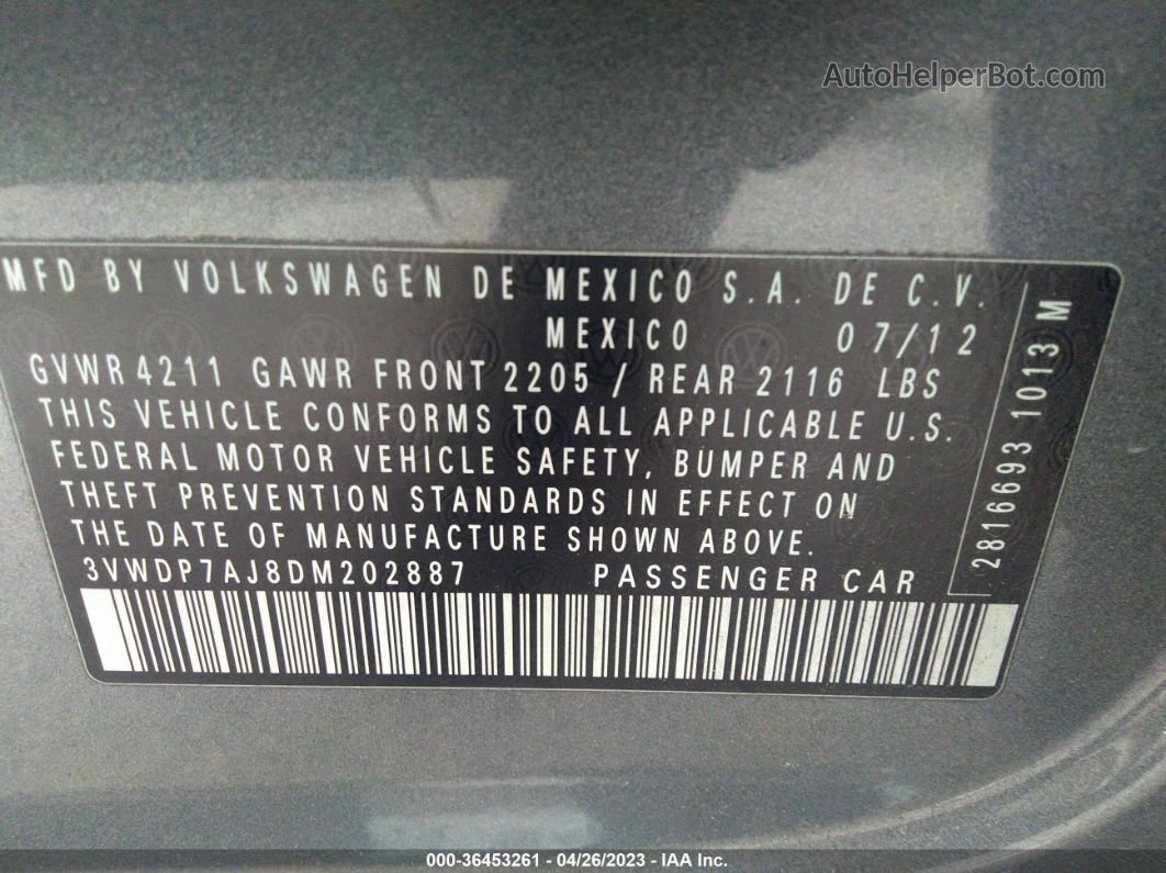 2013 Volkswagen Jetta Sedan Se Gray vin: 3VWDP7AJ8DM202887