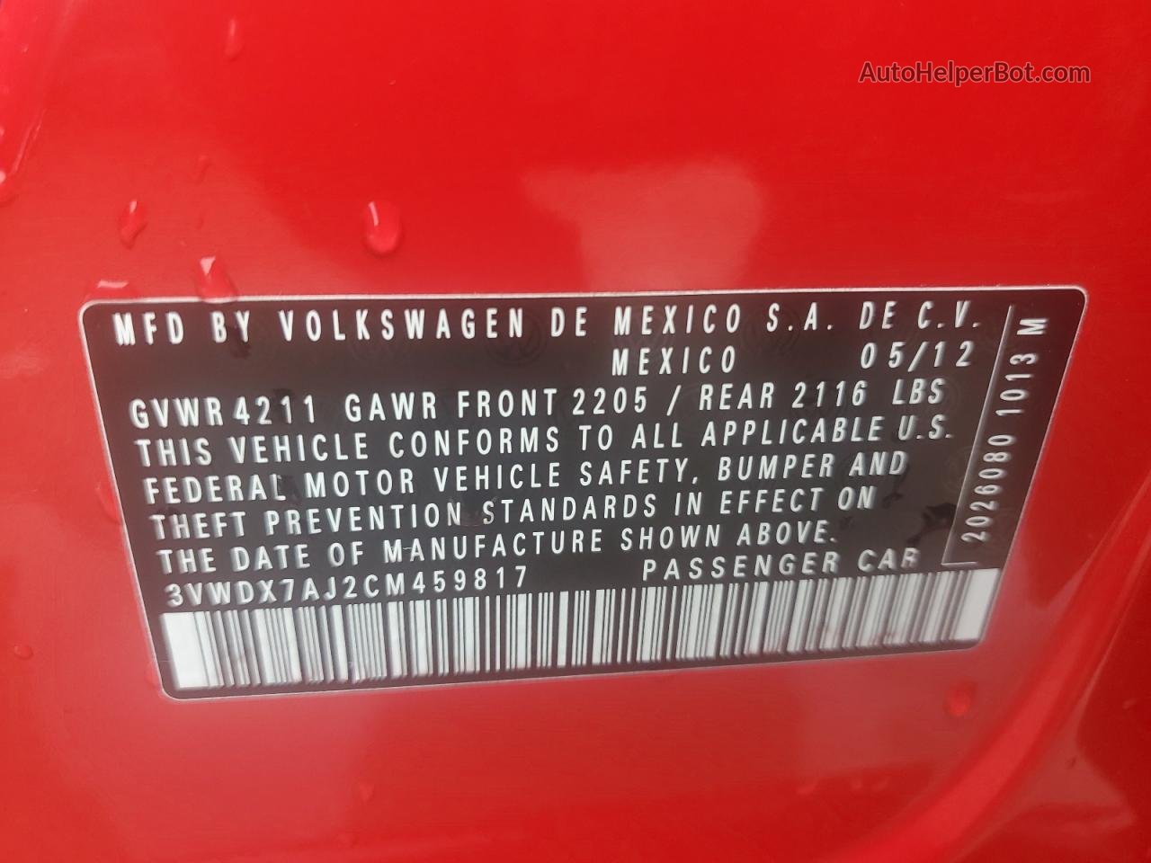 2012 Volkswagen Jetta Se Red vin: 3VWDX7AJ2CM459817