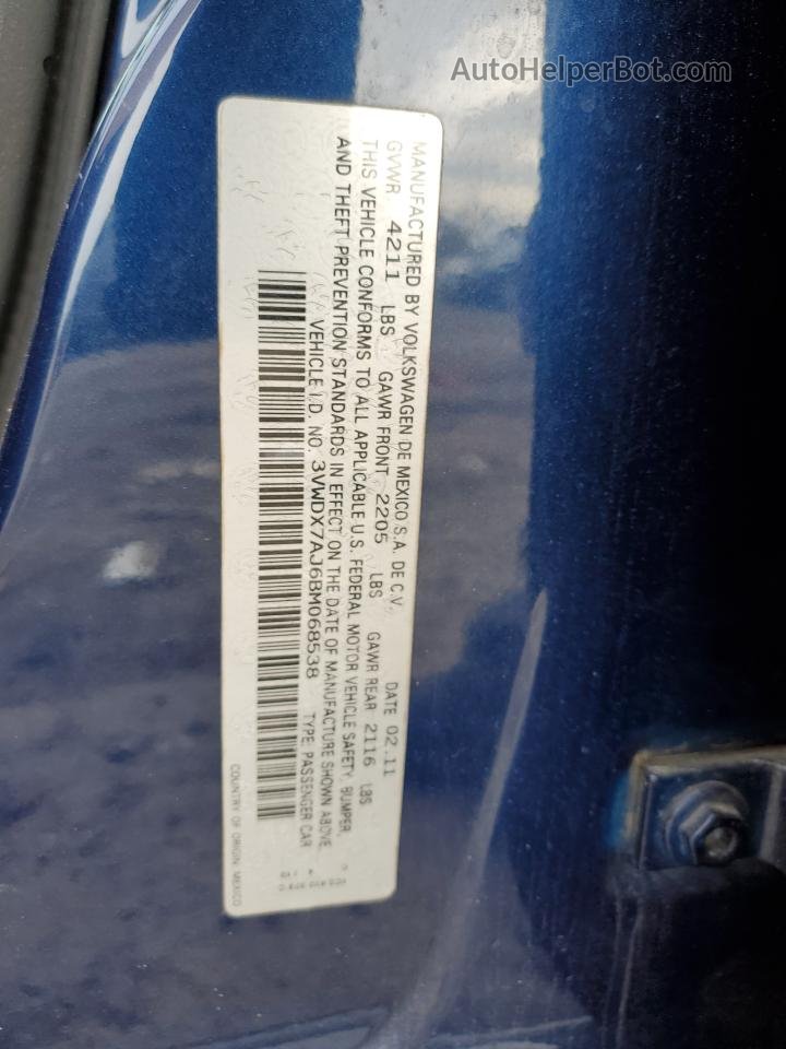 2011 Volkswagen Jetta Se Синий vin: 3VWDX7AJ6BM068538