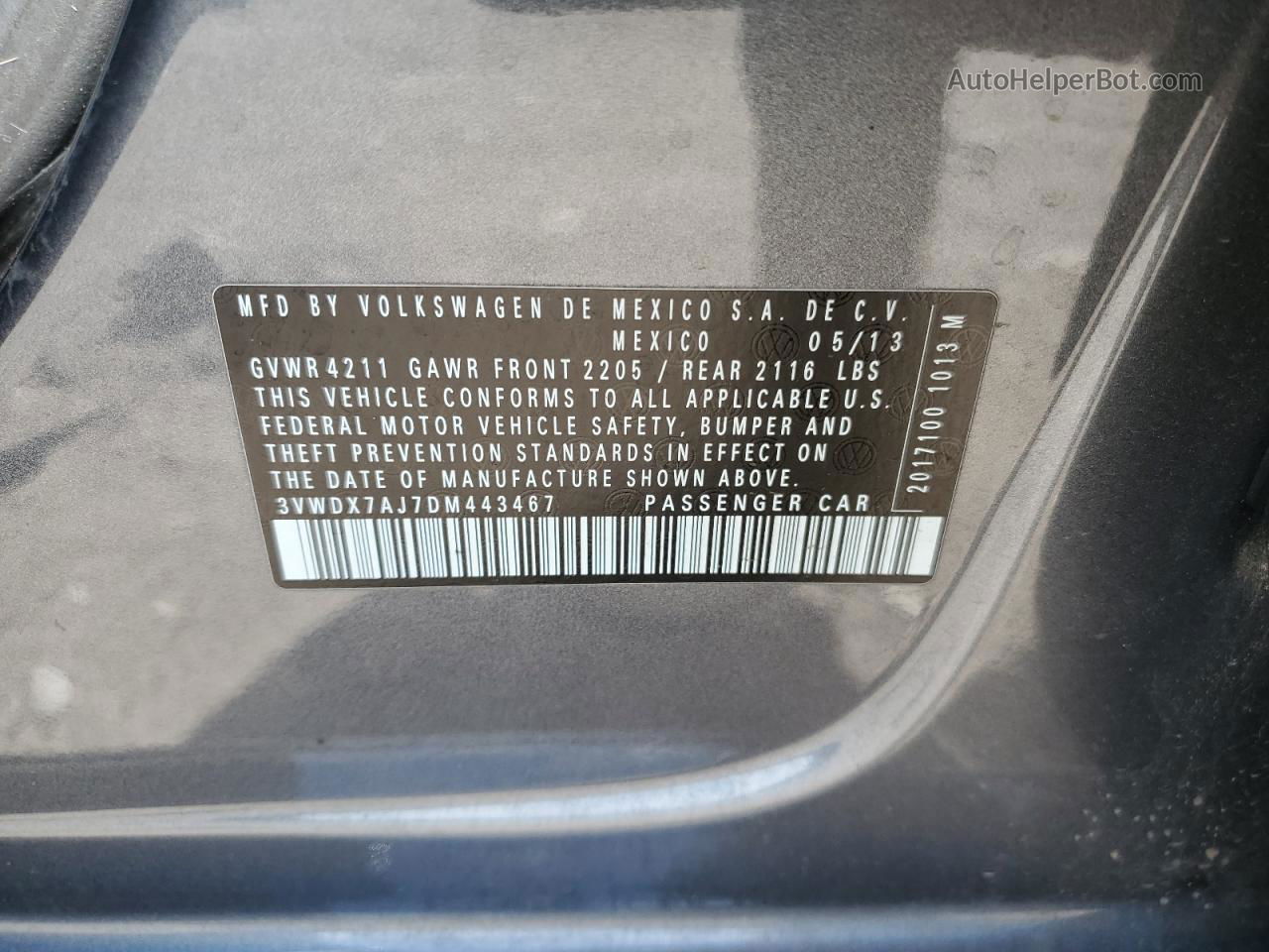 2013 Volkswagen Jetta Se Gray vin: 3VWDX7AJ7DM443467