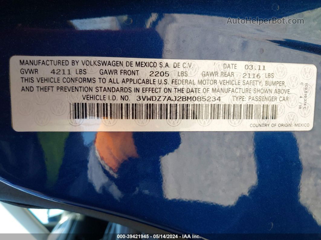 2011 Volkswagen Jetta 2.5l Se Синий vin: 3VWDZ7AJ2BM085234