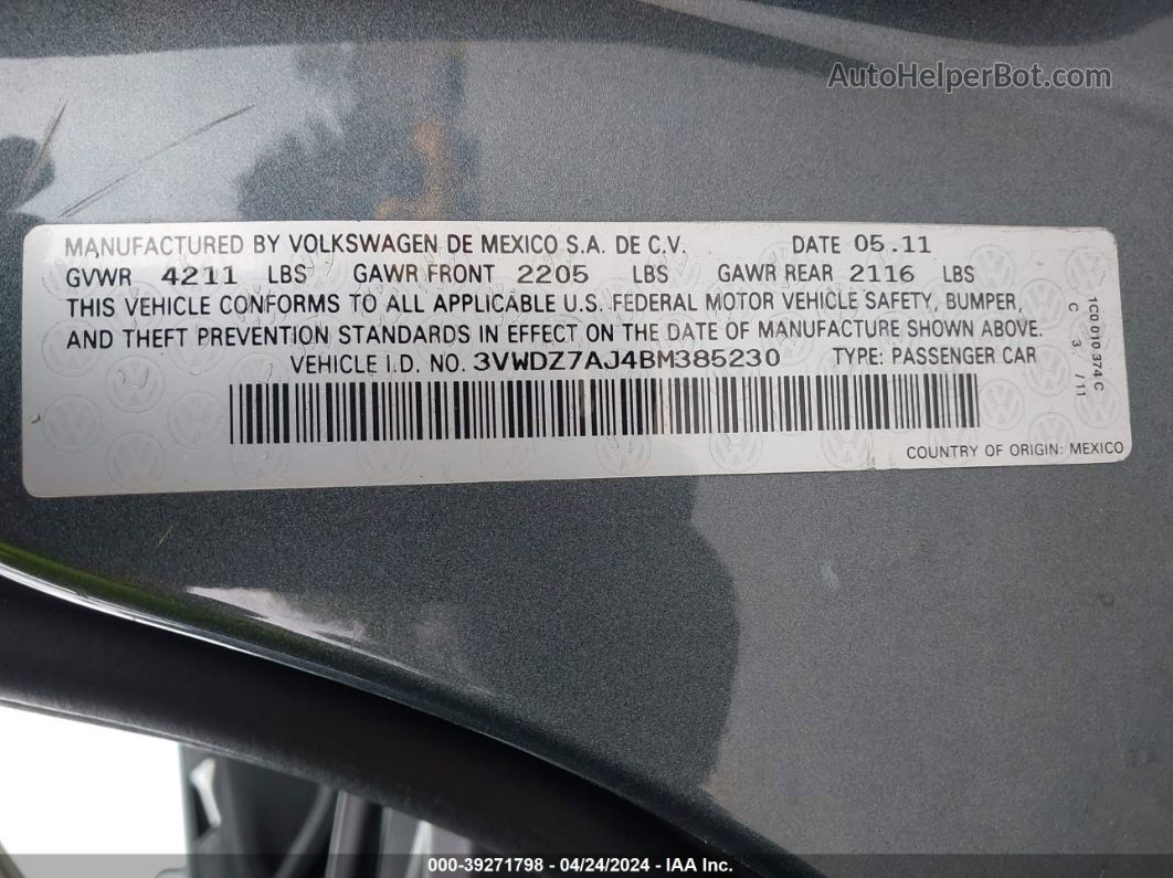 2011 Volkswagen Jetta 2.5l Se Gray vin: 3VWDZ7AJ4BM385230