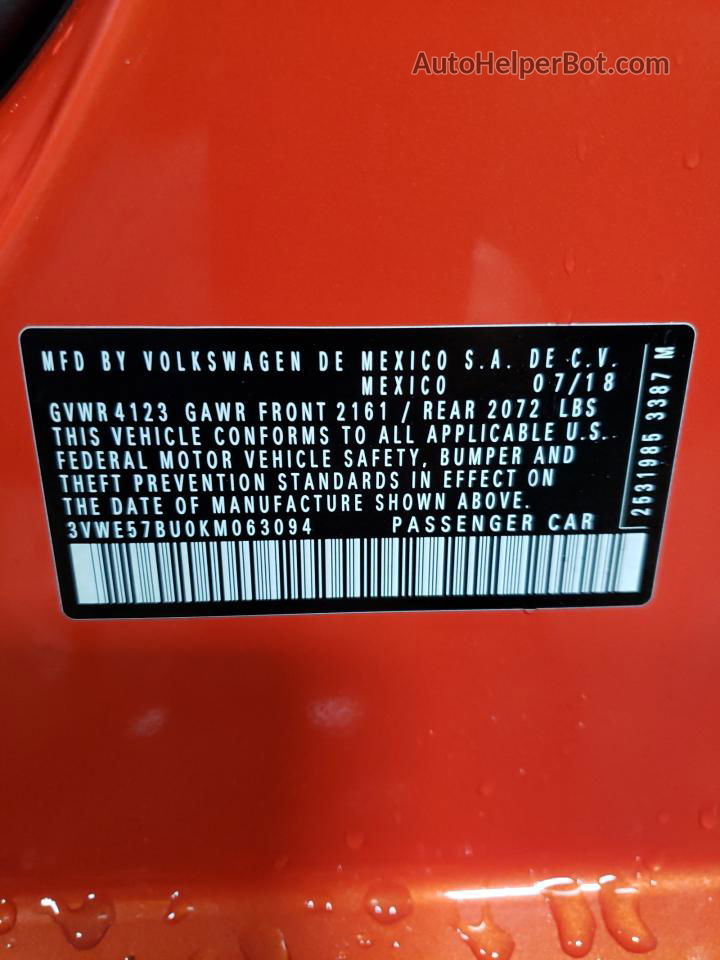 2019 Volkswagen Jetta Sel Orange vin: 3VWE57BU0KM063094