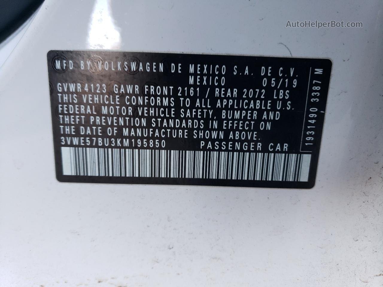 2019 Volkswagen Jetta Sel Белый vin: 3VWE57BU3KM195850