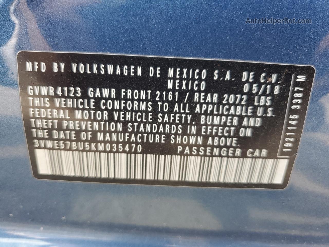 2019 Volkswagen Jetta Sel Blue vin: 3VWE57BU5KM035470