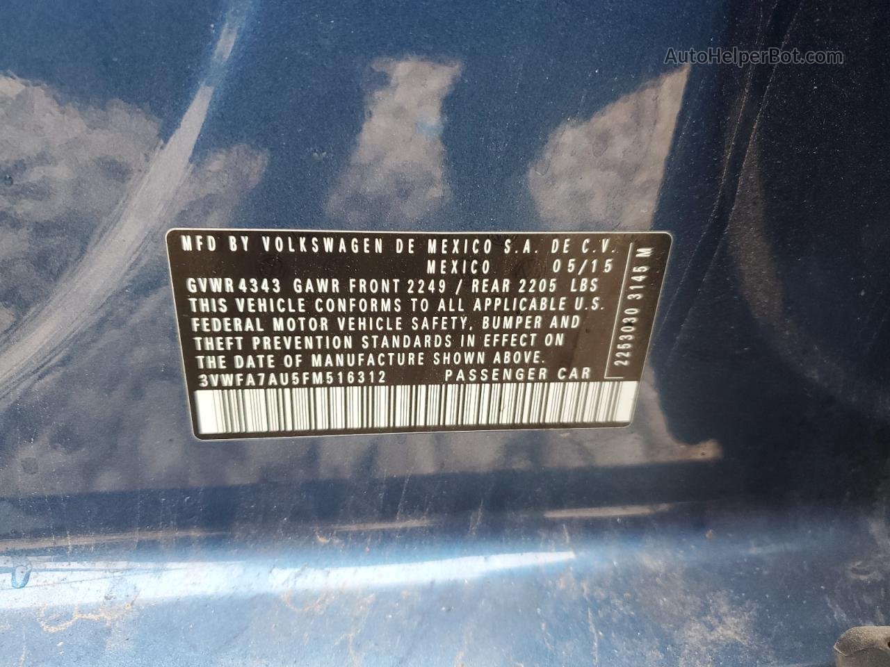 2015 Volkswagen Golf Sportwagen Tdi S Blue vin: 3VWFA7AU5FM516312